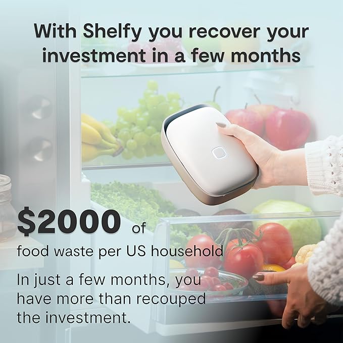 SHELFY Smart Refrigerator Device | Extends Food Freshness and Reduces Food Waste | Removes Bad Odors | IoT Technology | Photocatalytic and Washable Filter | USB-C Charging
