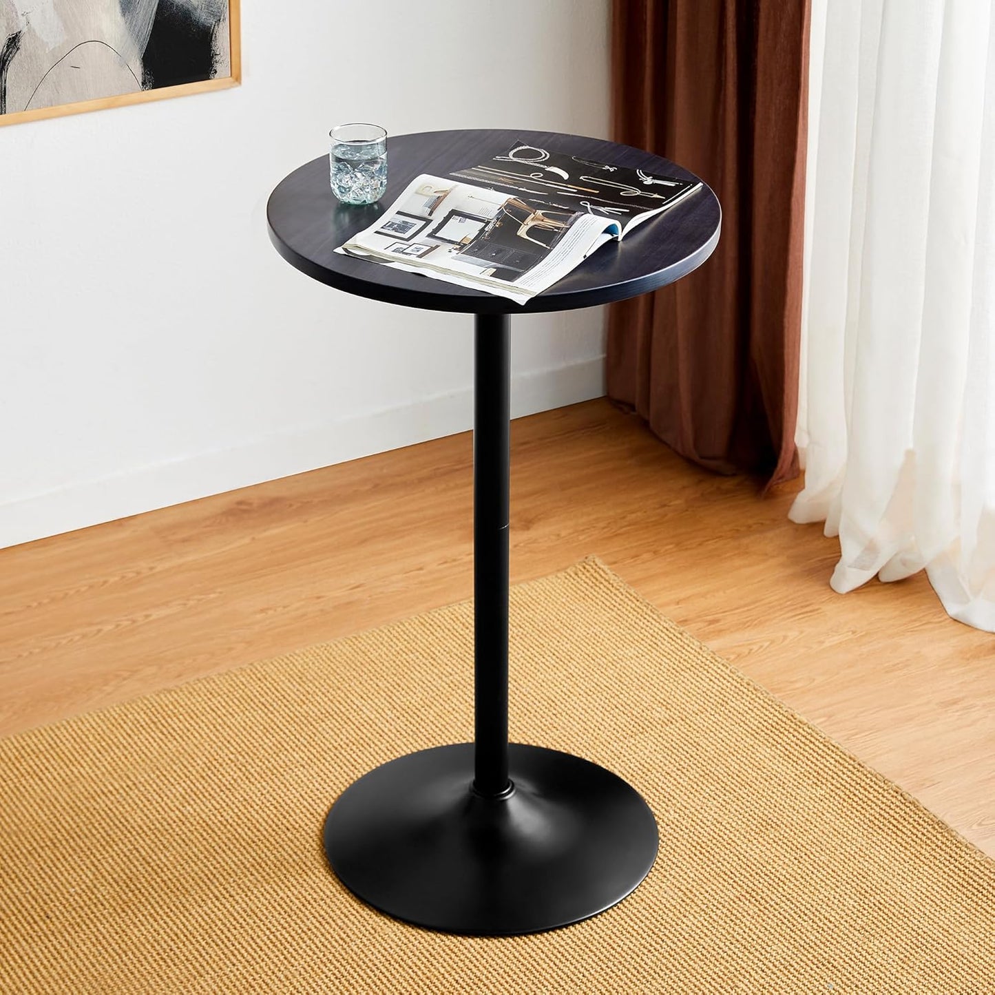 Glitzhome 39.5" H Set of 2 Pub Table Round Bar Table Wood Top with Black Metal Leg and Base,Charcoal Gray Walnut Veneer Finish Cocktail Table for Kitchen Island,Bistro,Restaurant (Charcoal Gray)