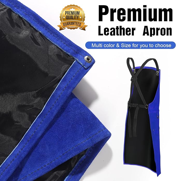 QeeLink Leather Welding Work Apron with 6 Tool Pockets, Heat & Flame Resistant Welder Aprons, 24" x 36", Adjustable M to XXXL