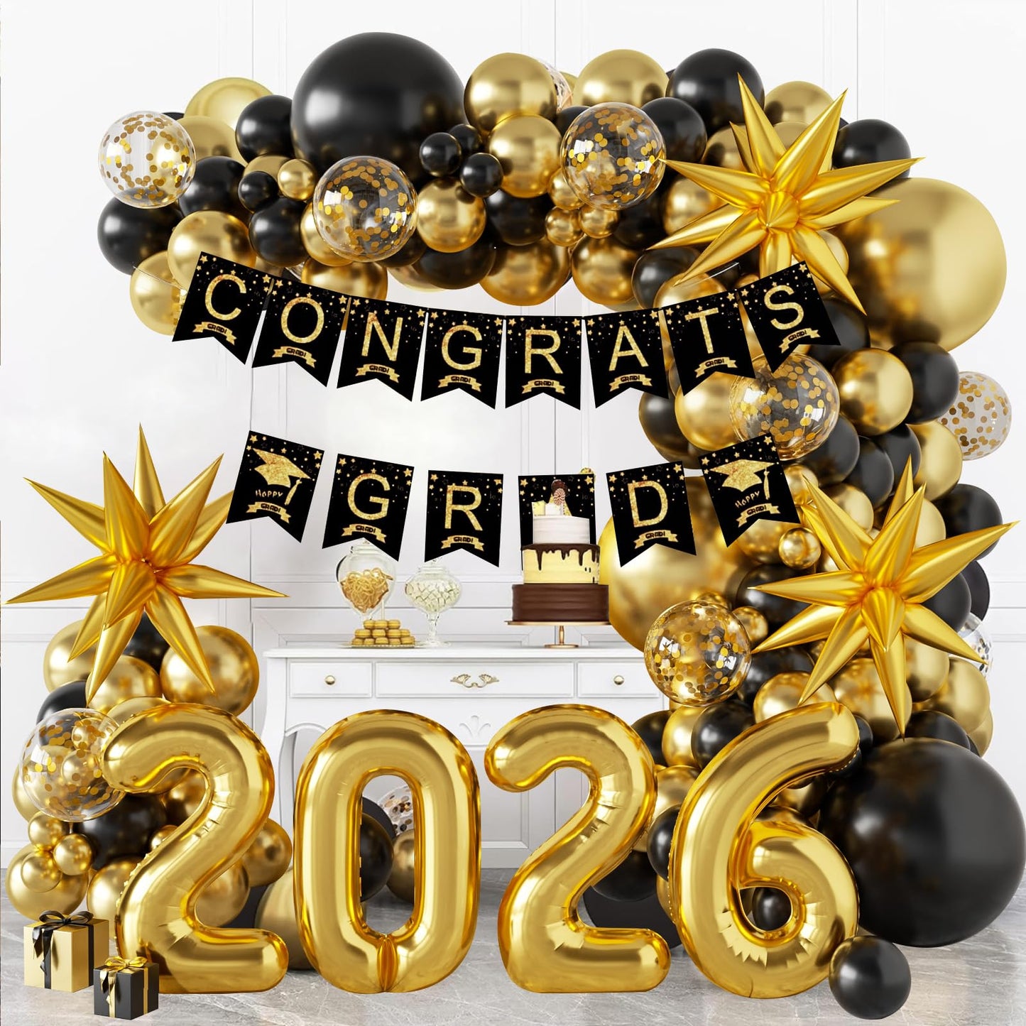 Sllyfo Graduation Decorations 2026 Black and Gold, 2026 Graduation Party Decorations Balloon Arch Kit, Black and Gold Graduation Balloons Class of 2026, Graduation Balloon Banner Arch Kit