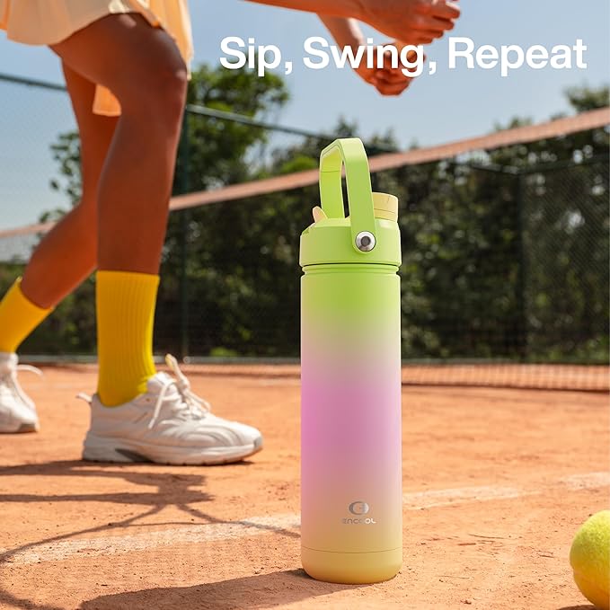 ENCOOL Insulated Water Bottle with Straw Stainless Steel Water Bottle, Leak-Proof, BPA-Free, Double Wall Vacuum Keeps Cold for 24 Hours for Sports, Travel, School (32 oz, Morning Dew)