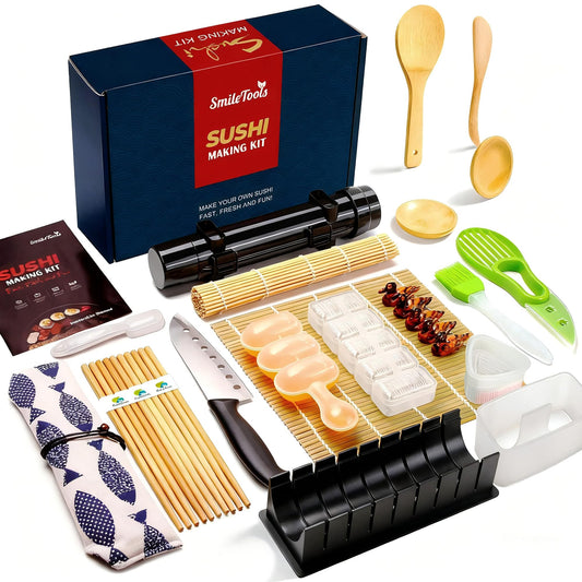 SmileTools Sushi Making Kit, 28 in 1 Sushi Roller Kit with Bamboo Mats, Sushi Bazooka, Nigiri Gunkan Sushi Mold, Musubi Maker, Rice Ball Mold & More