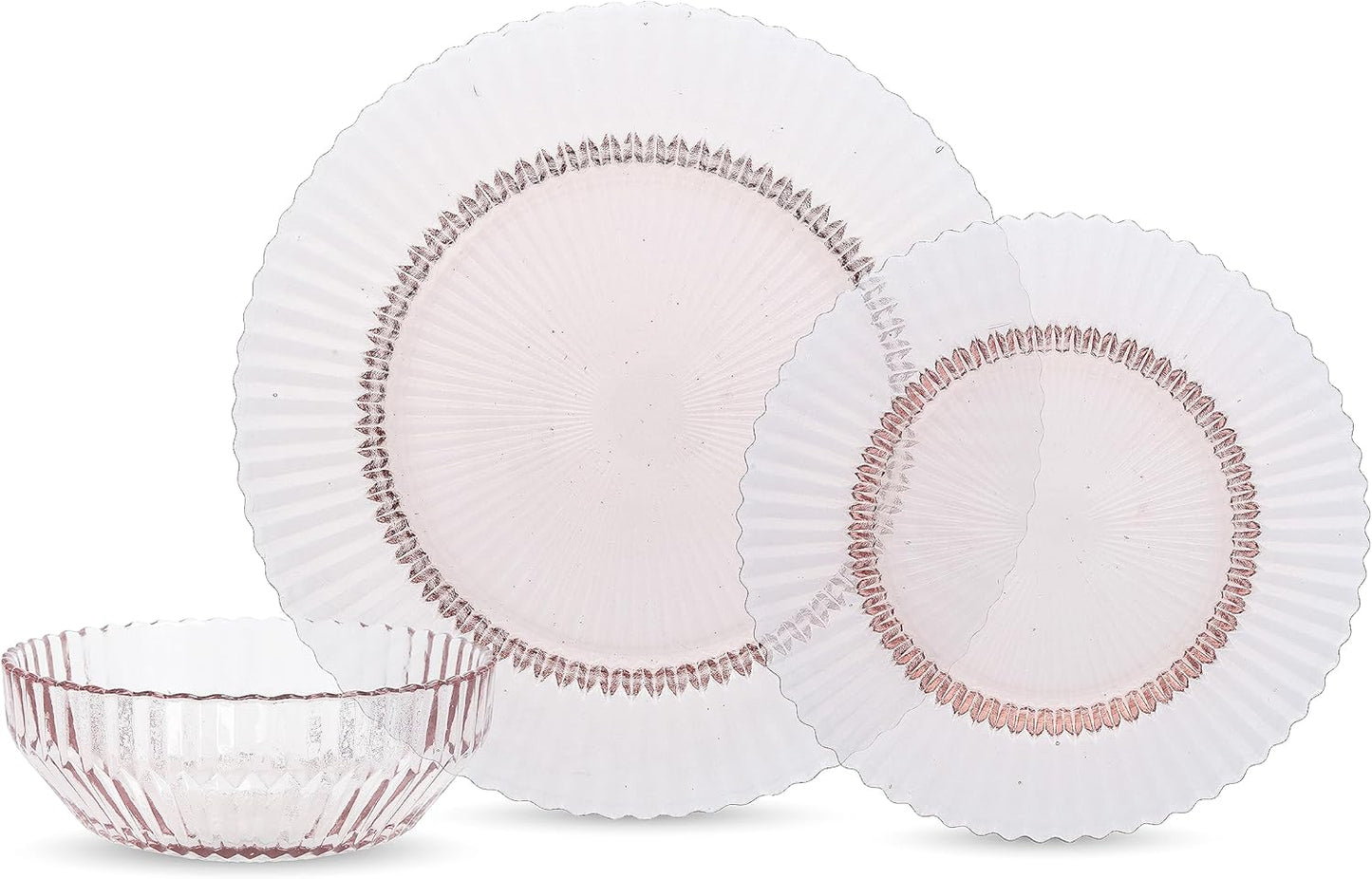Fortessa Archie Glass 12 Piece Dinnerware Set, Service for 4, Pink
