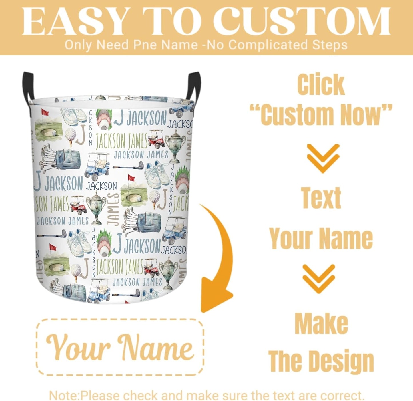 Personalized Golf Laundry Basket, Custom Sports Laundry Hamper With Name Gifts For Kids Baby Adults, Collapsible Dirty Clothes Storage Organizer With Handles S 16.5 X 13.8in