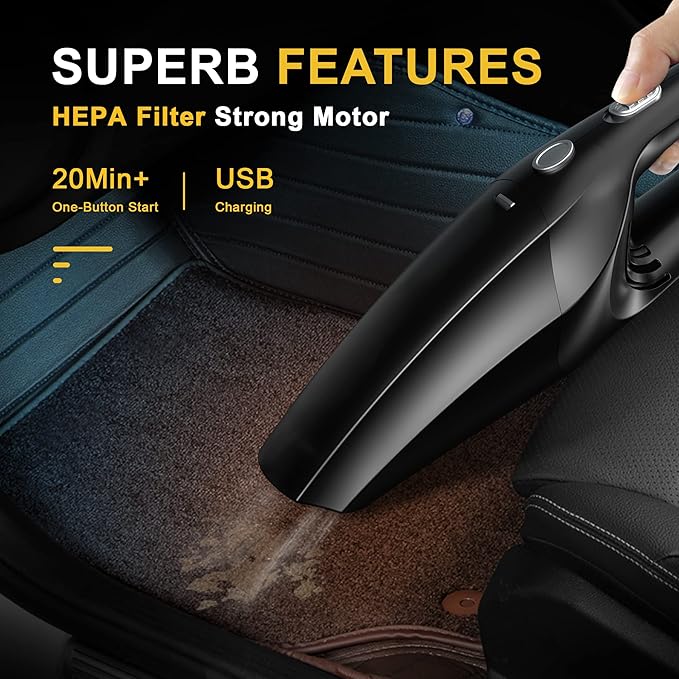 TEMOLA Handheld Vacuum Cordless Cleaner, Portable Mini Car Handheld Vacuum, Vacuum Portable with HEPA Filter, Hand Held Cordless for Car Accessories, Pet Hair, Home, Office