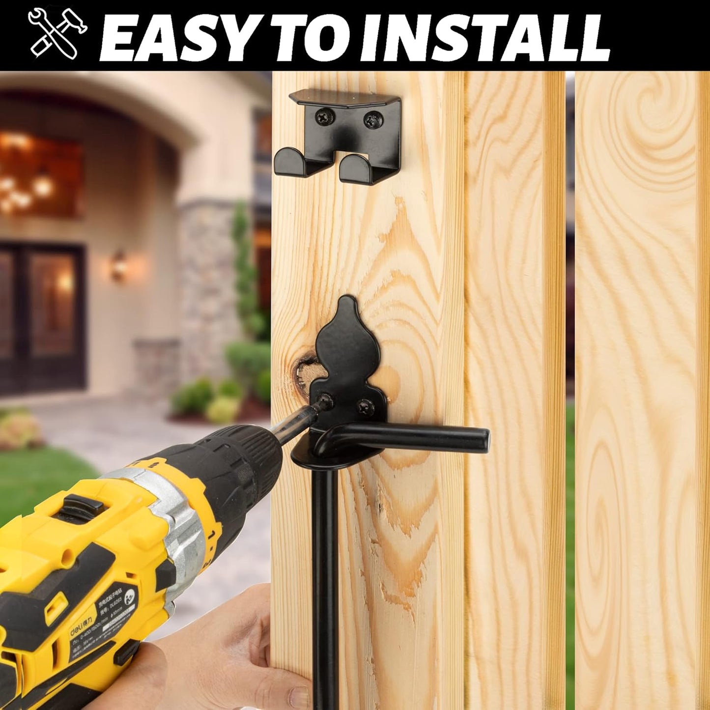 24" Heavy Duty Cane Bolt Gate Drop Rod Hardware Ground Latch for Wood PVC Vinyl Metal Fences Gates, Double Doors, Black Solid Steel -2 Pack
