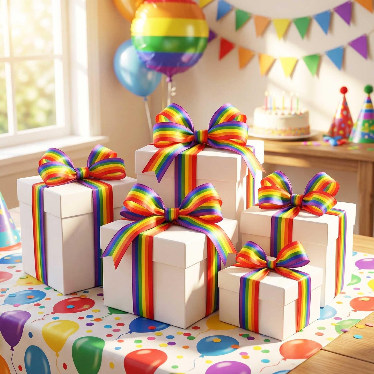 Rainbow Burlap Wired Ribbon for LGBTQ+ Pride Month - Fabric Ribbon Strips for Lesbian Gay Bisexual Transgender Celebrations - Gift Wrapping, Home Party, Crafts Decoration Supplies - 10 Yards (Rainbow)