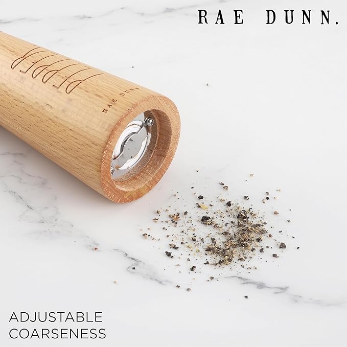 Rae Dunn Salt and Pepper Grinder Set of 2 - Bamboo Sea Salt Pepper Grinder - Classy Salt and Pepper Shakers - Pepper Mill & Salt Mill, Black