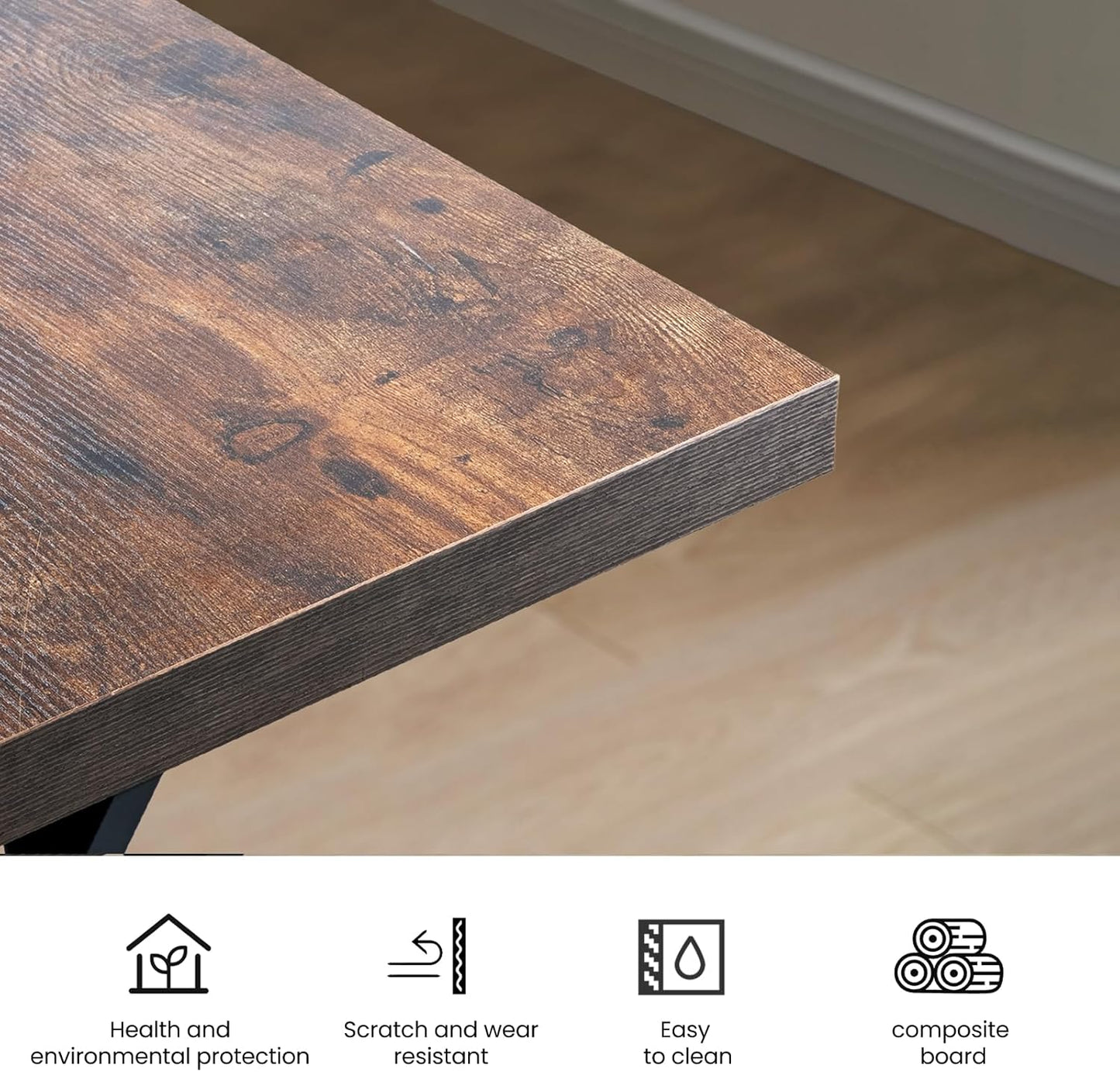 70.9Inch Office Desk, Executive Office Desk，Modern Industrial Style, Z-Shaped Table Legs, Country Black Wood Grain Top, for Home Office, Study, Conference (Iron Wood)