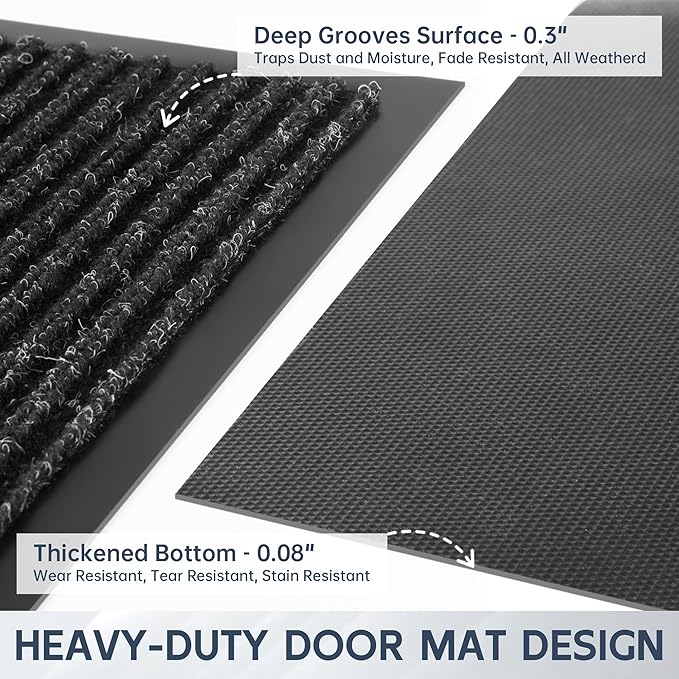 Front Door Mat, 72" x 24" Heavy Duty Indoor Outdoor Doormat, Non-Slip Welcome Mats for Entryway, Rubber Backing Low Profile Commercial Door Mats, Black Stripe