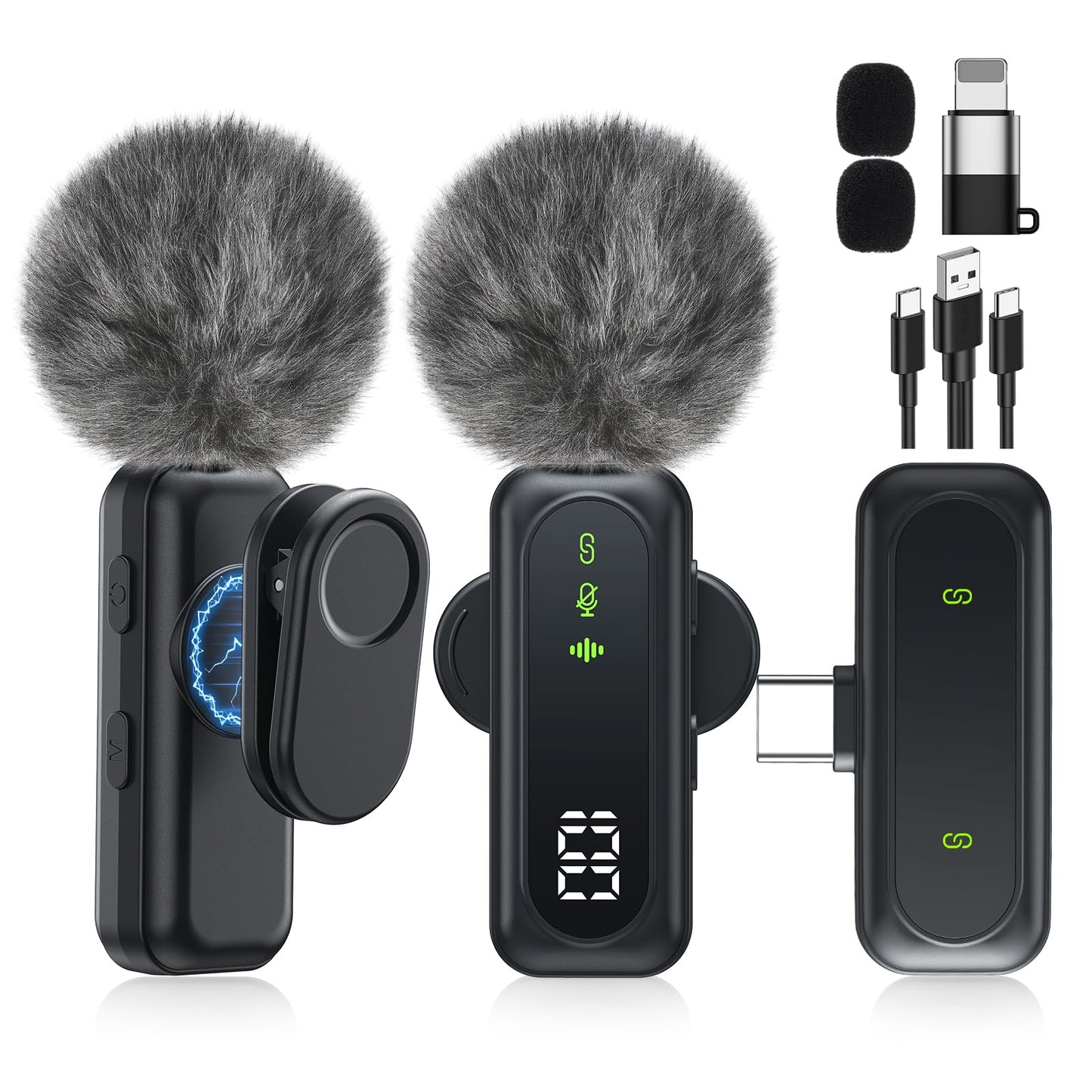 Jubolion Wireless Mini Microphone For Iphone - Magnetic Clip Mini Mic With 100% Battery Display, Noise Reduction, Plug & Play, C