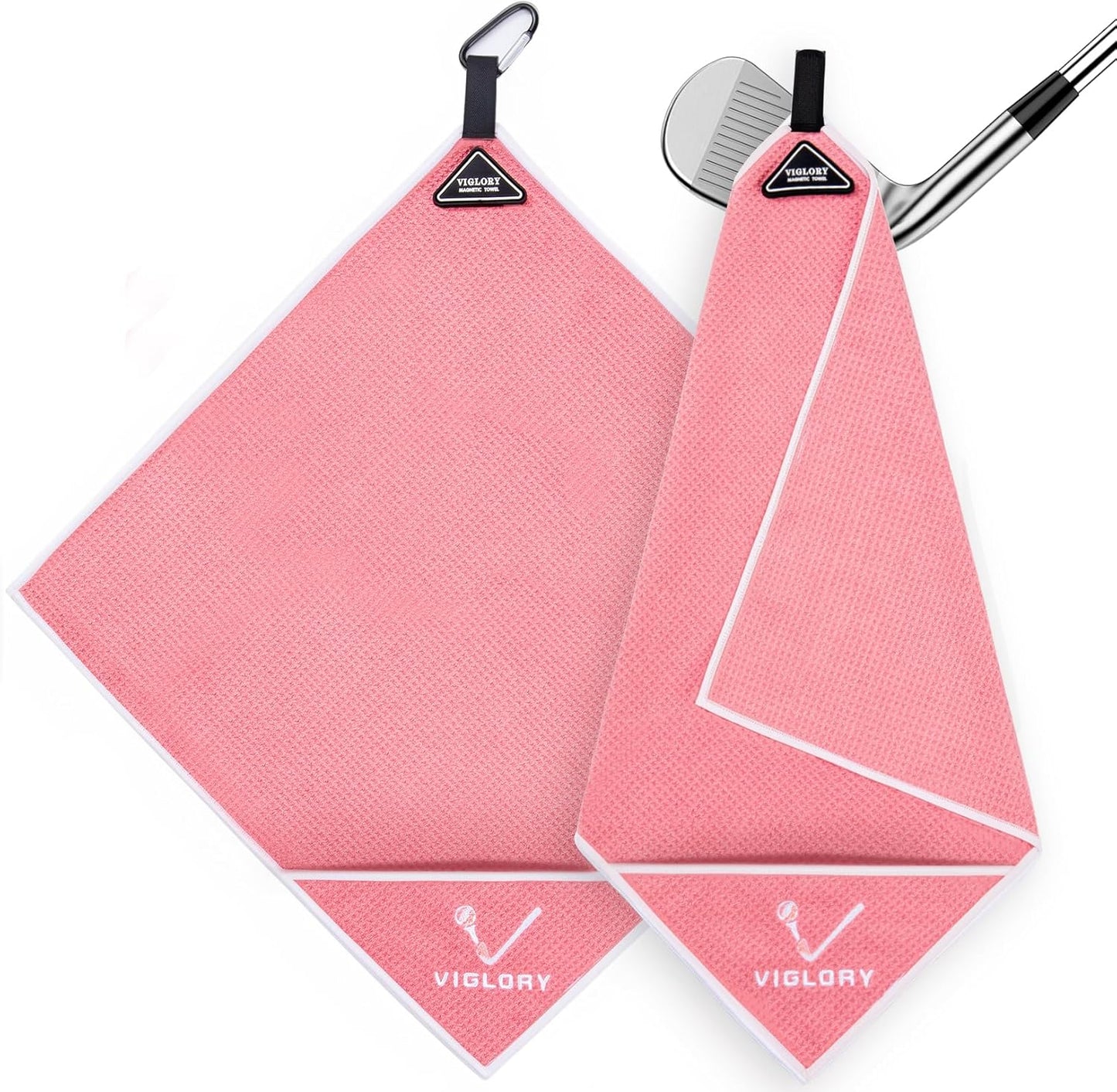Magnetic Golf Towel for Bag 18" x 18" with Clip Exclusive Cleaning Pocket Microfiber Waffle Ultra Absorbent Club Ball Cleaner Essential Golf Accessories and Gifts for Women(Pink 1 Pack)