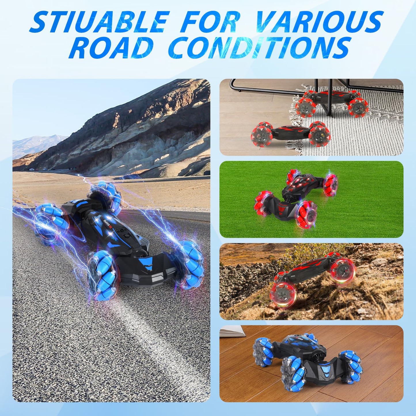 XAMIMM RC Stunt Car, 2.4 GHz 4WD Remote Control Gesture Sensor Toy Cars, Double Sided Rotating Off Road Vehicle 360° Flips with Lights Music, Drift rc car for Boys and Girls 5-13 Birthday