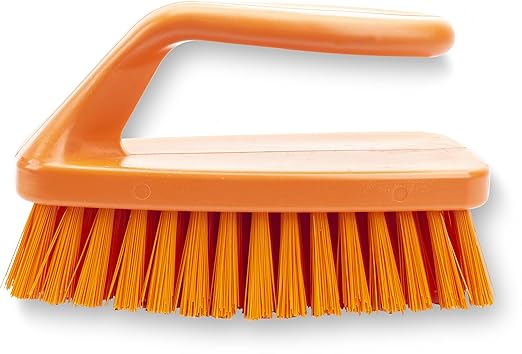 SPARTA Scrub Brush with Iron Shaped Handle and Stiff Bristles, Heavy Duty Scrubber Brush for Kitchen, Bathroom, Shower, Tile, Sink, Carpet and Bakepans, Polypropylene, 6 Inches, Orange