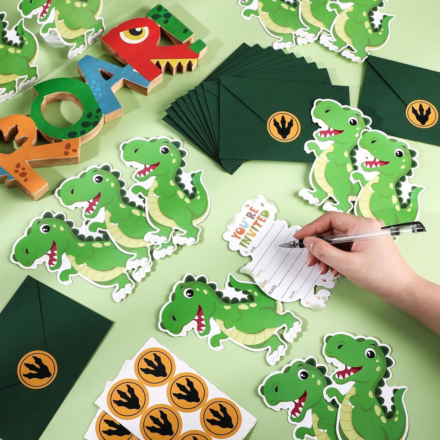30 Sets Dinosaur Birthday Party Invitations Cards with Envelopes Stickers Dinosaur Footprints Jungle Themed Invitations for Boy Kids Birthday Dinosaur Party Supplies Decoration