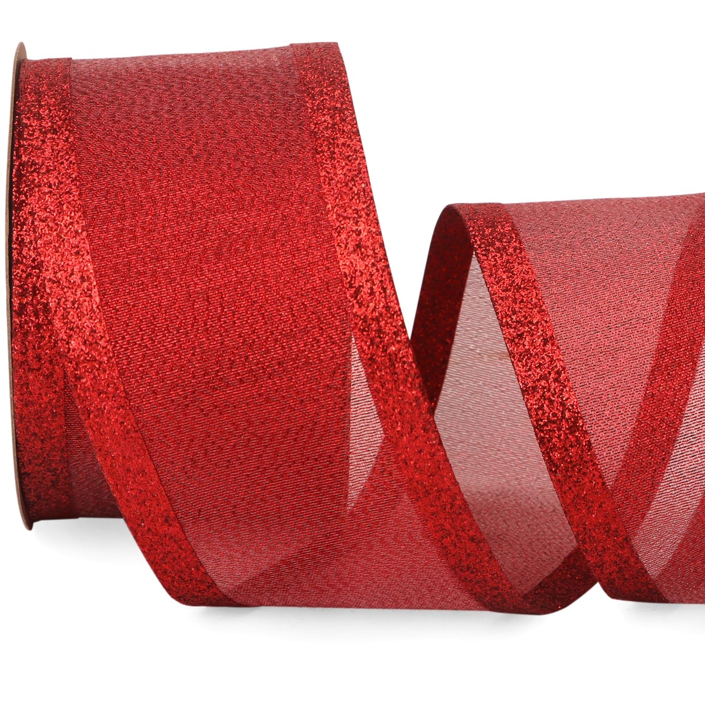 Ribbli Red Christmas Wired Ribbon, Metallic Wired Ribbon with Glitter Edge 2-1/2 Inch x 10 Yard for Christmas Tree Decoration, Gift Wrapping, Wreaths Supplies, Swag, Holiday Decor