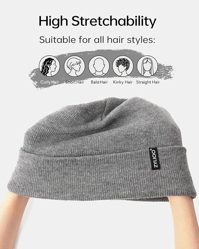 Zylioo Oversize Beanie Hats, XXL Big Size Ribbed Knit Cuffed Winter Hat for Cold Weather, Warm Skull Watch Cap