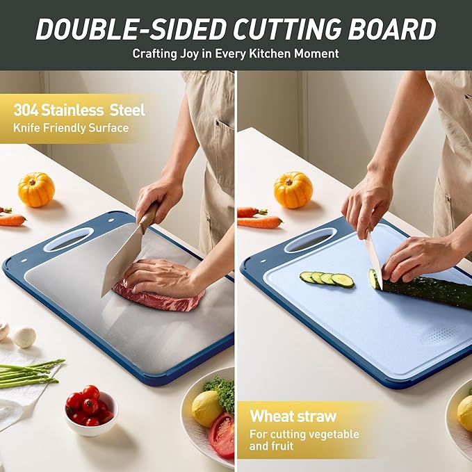 2 in 1 Stainless Steel Cutting Board with Handle Chopping Board Big Meat Butcher Block Kitchen Stuff Accessories New Home Essential First Department Must Haves Gadget Thing Housewarming Hostess Gift