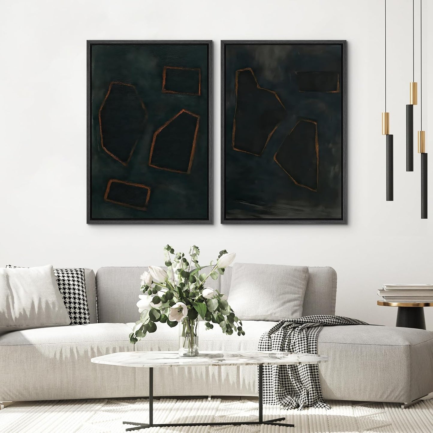 SIGNWIN Framed Wall Art Print Set Dark Geometric Abstract Modern Minimalist Shapes Illustrations Modern Art Rustic Relax/Calm Multicolor for Living Room, Bedroom, Office - 16"x24"x2 BLACK