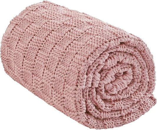 Knitted Weighted Blanket for Adult, No Beads Heavy Blanket 48” x 72'' 12lbs, Breathable Chunky Knit Blanket, Cooling Weighted Blanket for Hot Sleepers, Christmas Home Decor (HoneyPink)