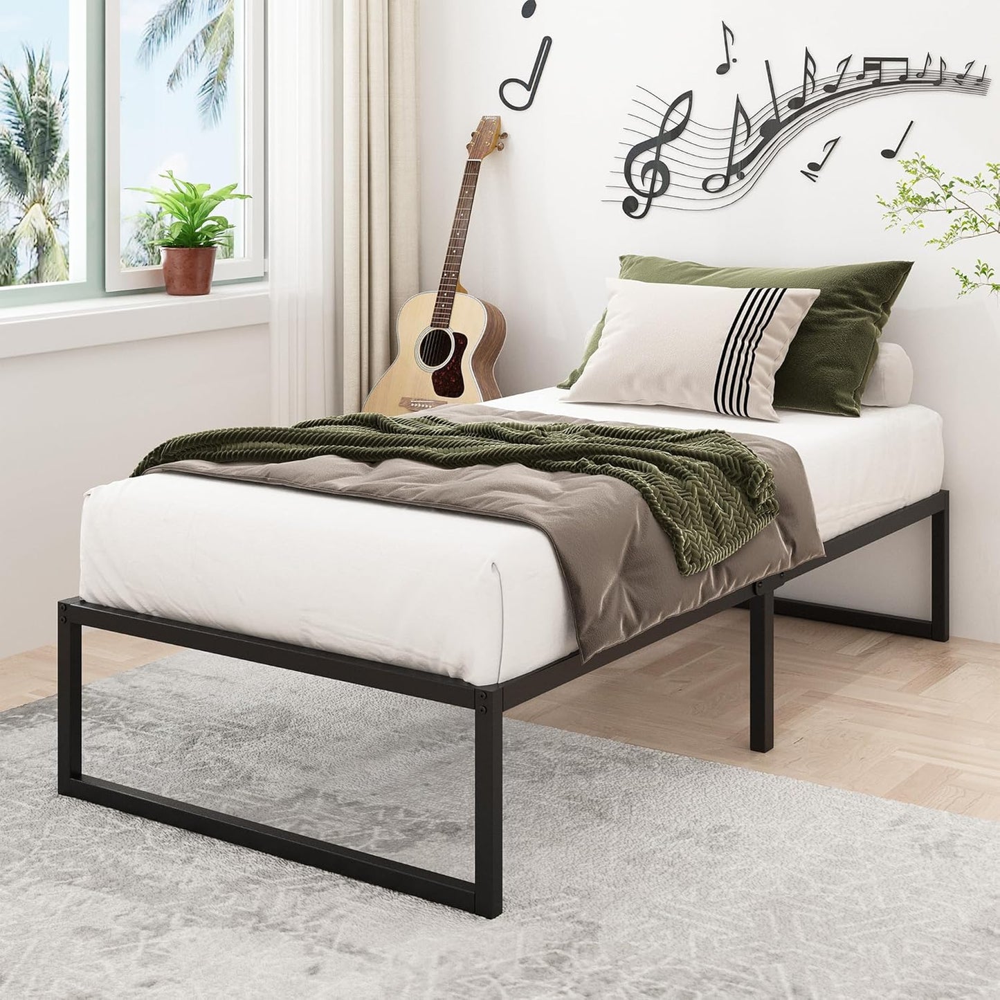 14 Inch Twin XL Bed Frames Heavy Duty Sturdy Metal Platform Bed Frame No Box Spring Needed, Noise Free, Easy Assembly, Black