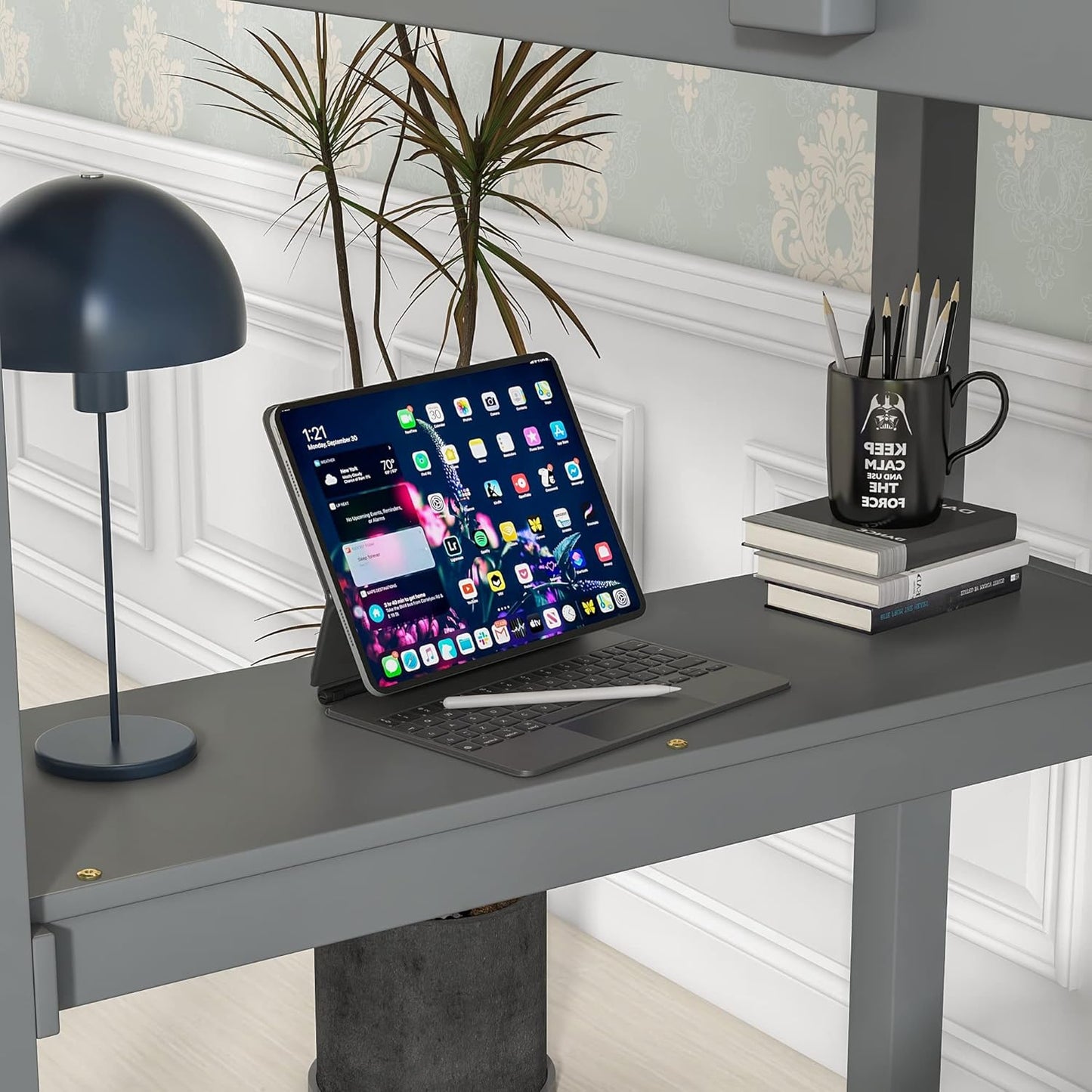 HomSof Twin Loft Bed with Built-in Desk,Grey