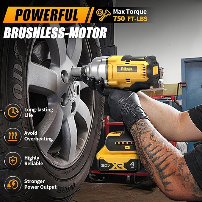 Cordless Impact Wrench 1/2 inch for Dewalt 20V Battery, 1000N.m Impact Driver High Torque Brushless Electric Impact Gun Includes LED Work Light for Car/Truck RV/Mower (NO Battery/Charger)