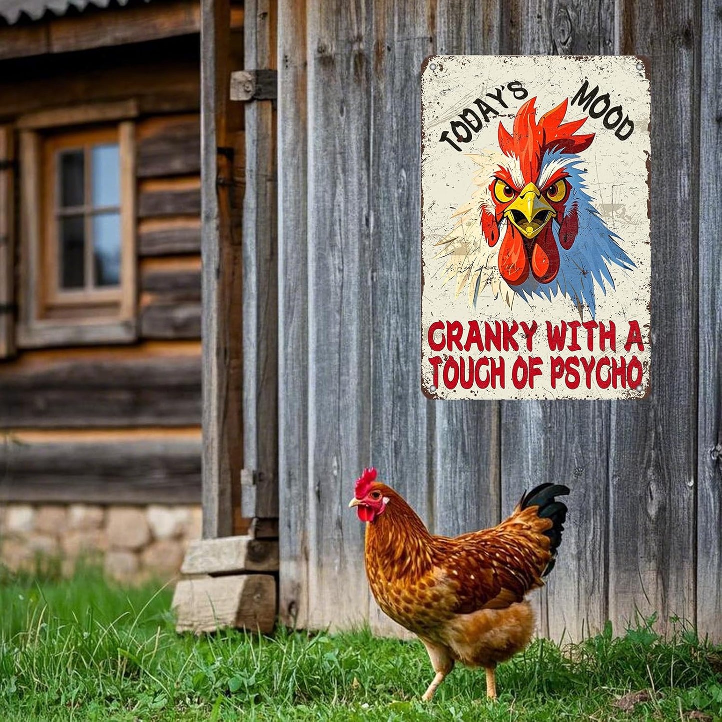 Funny Chicken Today'S Mood Metal Tin Sign 12x8 Inch Novelty Farm Chicken Tin Sign Farmhouse Rooster Poster Home Kitchen Garden Bar Restaurant Coffee Are Wall Decor