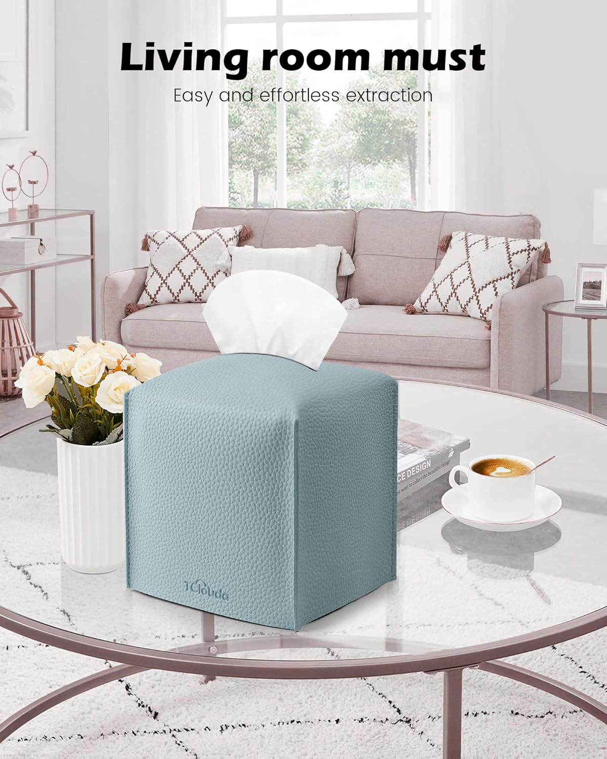 Tissue Box Cover for PU Leather, Modern Simple Solid Color Holder Square Tissue Bag, Ideal for Bathrooms,Office,Car,Nightstand,Outdoor Tent,Dining Table,5"X5"X5", Single Blue