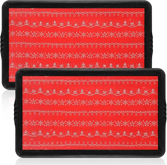 Maxdot Christmas Boot Tray Rubber Holiday Shoe Mat Tray with Festive Print 16" X27.5" Waterproof Rubber Shoe Mat for Entryway Indoor Outdoor Use with Raised Edge Christmas Decor(2 Pack)