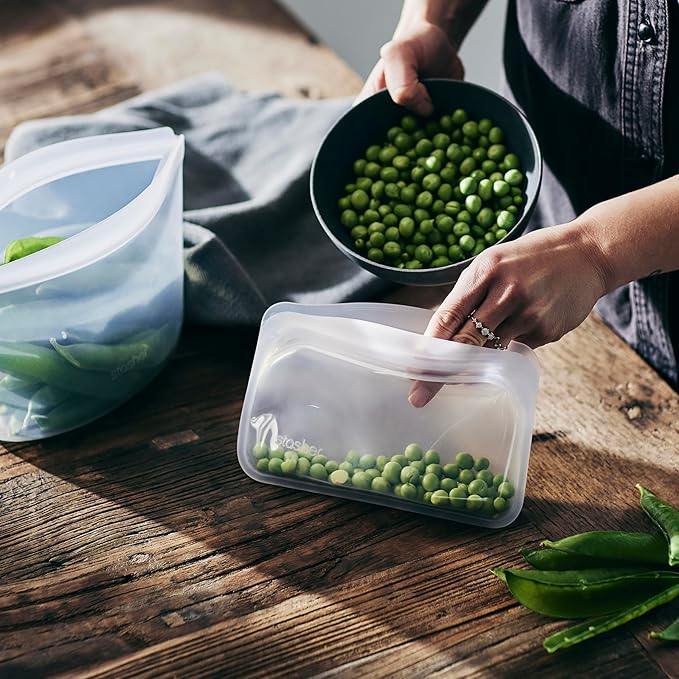 Stasher Silicone Reusable Storage Bag, Freezer Bag, Reusable Snack Bags, Microwave, Dishwasher, Oven Safe, Sous Vide, Premium Lunch Container, Eco Friendly, Food Storage Bag, 12 oz, Clear