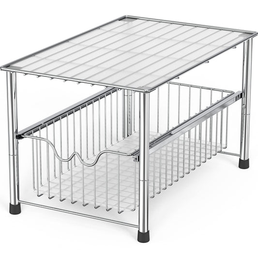 DecoBrothers Stackable Under Sink Organizer with Sliding Basket, Chrome