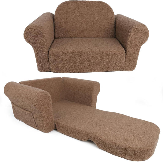Chairs for Toddler, 2-in-1 Toddler Soft Teddy Baby Couch Fold Out, Convertible Chair to Lounger for Girls and Boys|Safety Certified | Gift for Children