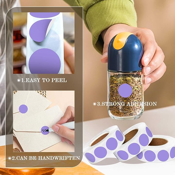 0.75 Inch 4Rolls of 4000 Colorful Dots Sealing Stickers,3/4"Round Permanent Adhesive Color Code Labels,Lavender Dots Stickers for Home Decorative, Storage Bins, Moving Containers & Organization