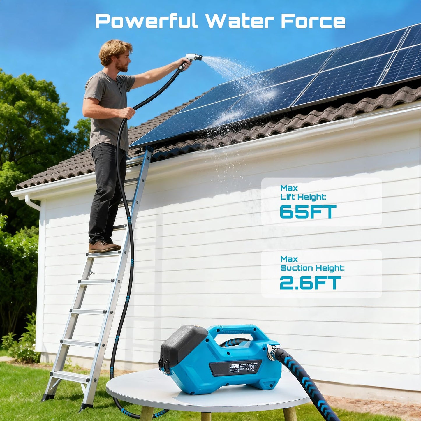 Seesii Cordless Transfer Pump for Water/Diesel, 760GPH Self-priming 2×4000mAh Rechargeable Battery, Portable Electric Utility Pump for RV, Garden, Hot Tub, Tank, Pool, Ponds, Aquariums, Rain Barrels