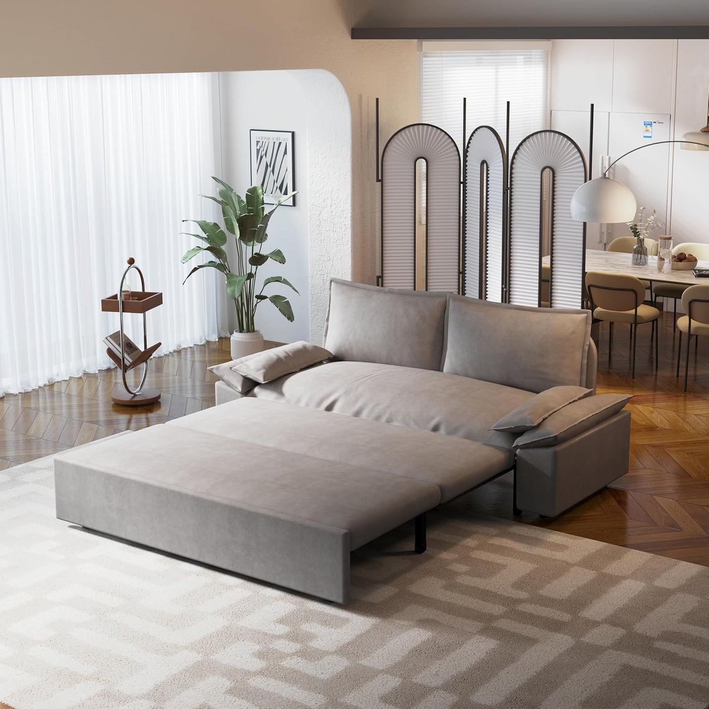 ERYE 73.2" Queen Size Sleeper Sofabed Modern 3 in 1 Convertible Loveseat Sofa&Couch, Velvet Upholstered Love Seat Sofa with Pull Out Sleep Couch Bed and W/Pillows Armrests for Home Apartment RV