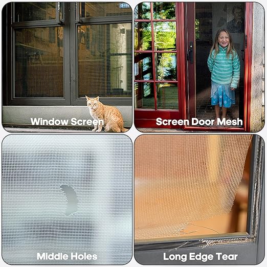 28 Sheets Window Screen Patches Repair Kit, Grey/Black 3 Sizes Window Screen Repair Kit for Mesh Screen Door, Strong Adhesive Fiberglass Quick Screen Repair Tape