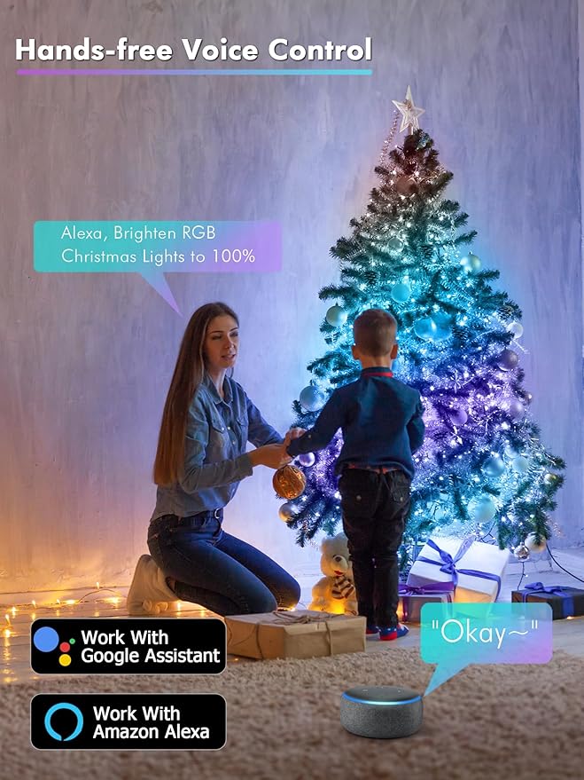 BrizLabs Smart Fairy Lights, 33ft 100 LED Color Changing Fairy Lights Work with Alexa/Google Home, WiFi Pink Valentine's Day Light Dimmable RGB Twinkle Starry Light for Christmas Tree Home Party Decor