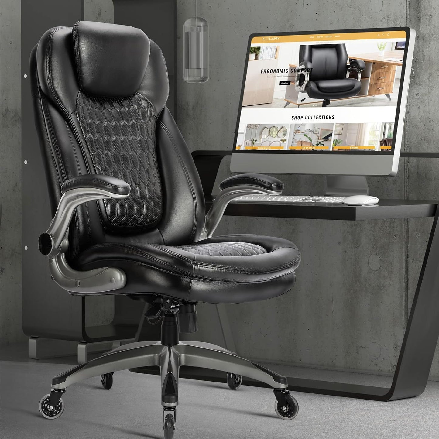 Executive Office Chair-Ergonomic Computer Desk Chair, High Back Leather Chair Swivel Home Office Chair with Upgraded Casters-Black, Set of 2
