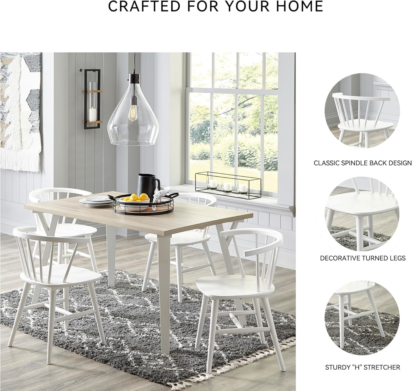 Signature Design by Ashley Grannen Modern 18" Spindle Back Dining Chair, 2 Count, White