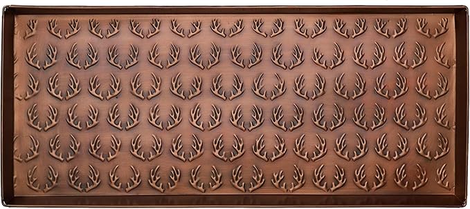 HF by LT Antlers Pattern Metal Boot-Tray, 30 x 13 inches, Antique Copper Finish