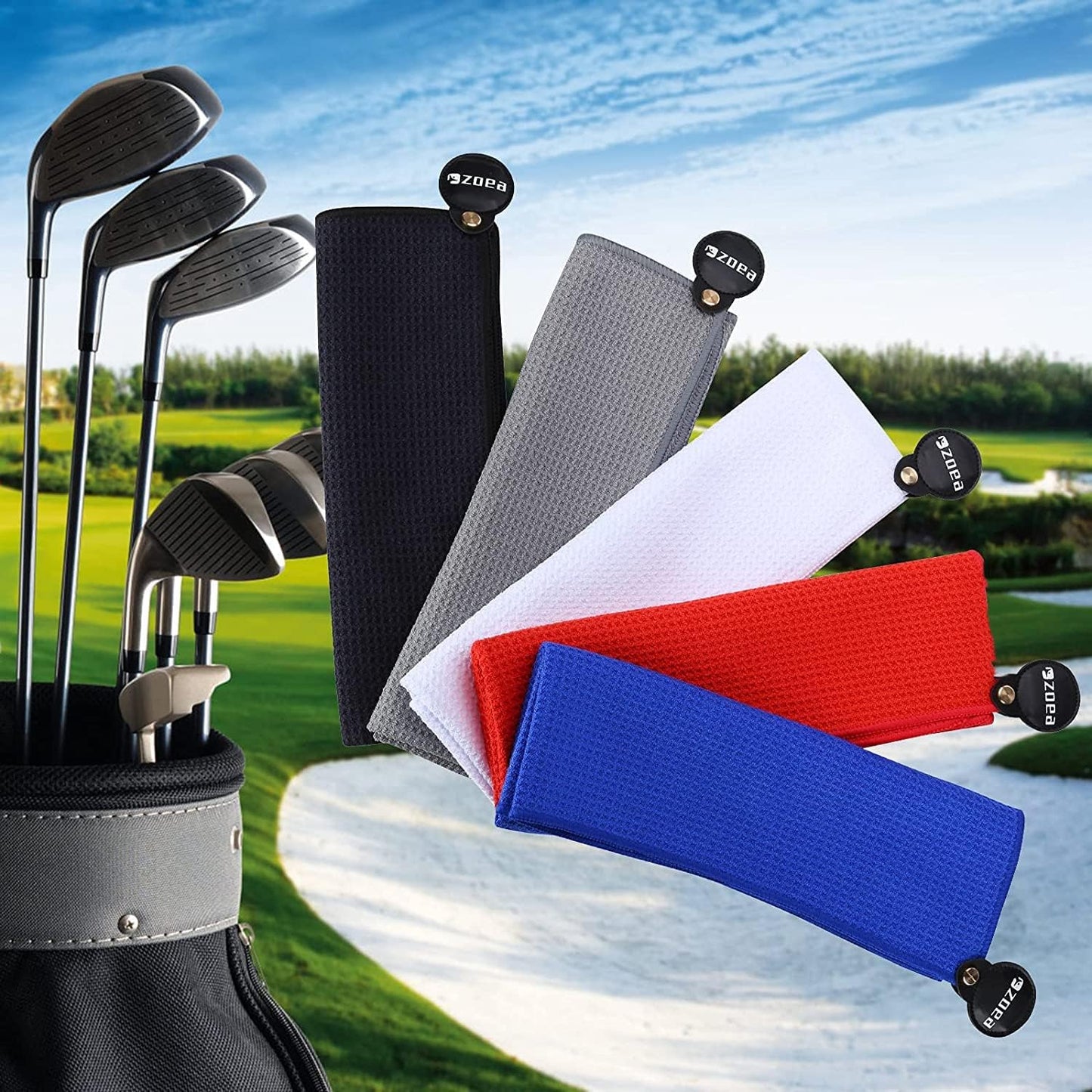 ZOEA Magnetic Towel, Magnetic Clip for Golf Towel, Microfiber Fabric Waffle Pattern Towels Industrial Strength Magnet for Strong Hold to Golf Carts or Clubs (2, Blue)