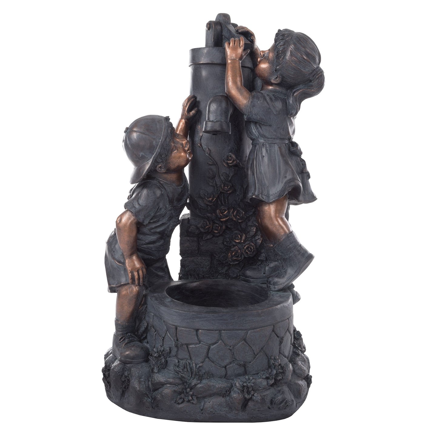 Outdoor Water Fountain with Boy and Girl, Antique Bronze Design and Soothing Sound for Decor on Patio, Lawn and Garden by Pure Garden