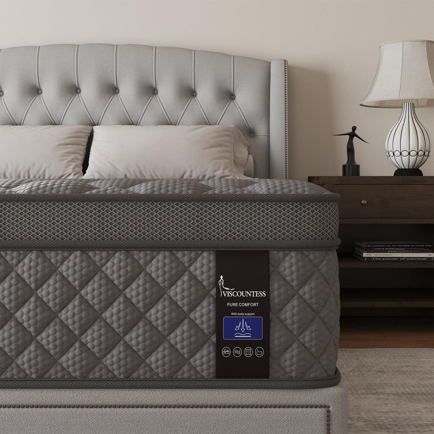 Full Mattress, 12 Inch Hybrid Mattresses Grey, Mattress Medium Firm for Back & Lumbar Support, 100 Night Trial, Individual Pocket Spring for Motion Isolation & Pressure Relief
