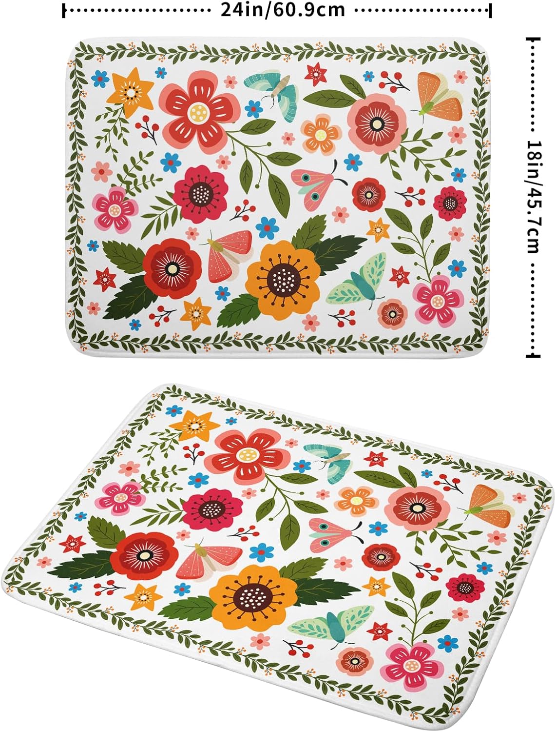 Colorful Boho Floral Dish Drying Mat 18x24 Inch Dishes Dry Pad Drainer Rack Mats Absorbent Hanging Loop Kitchen Counter Bar Accessories