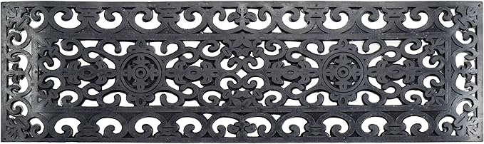 Set of 4 Rubber Stair Tread Mats 30 x 10 Inch Anti-Slip Outdoor Rug, Black – Lace Pattern