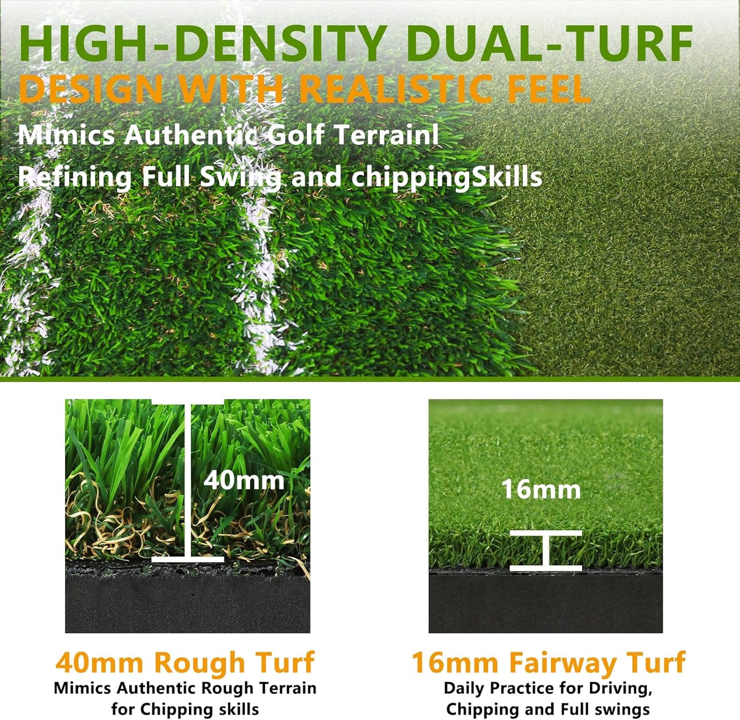 PENSUN Golf Mat with Dual Turf, 5x4ft Heavy-Duty Golf Hitting Mats Practice Outdoor/Indoor, Elite Dense Artificial Thickened Green Turf Matt Training Aid for Backyard/Garage/Driving Range/Simulators