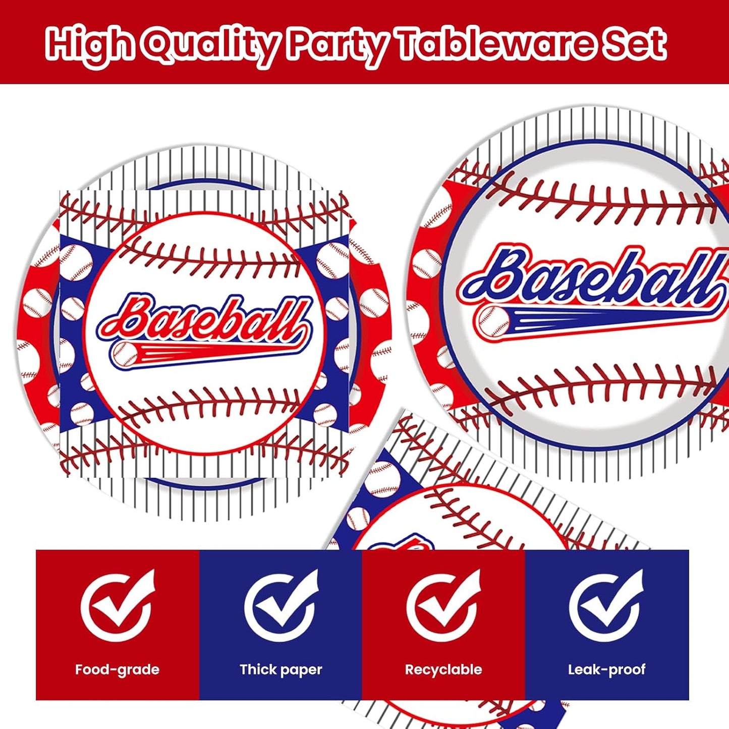 40PCS Baseball Paper Plates and Napkins Party Supplies, Disposable Baseball Party Plates and Napkins Tableware Set for Baseball Birthday Party Decorations Serves 20 Guests (Baseball)