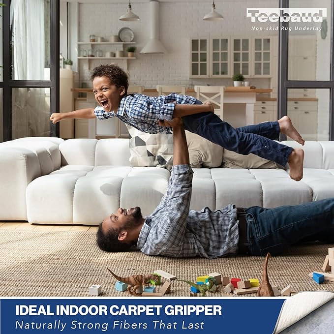 2'6 x 16' Non-Slip Rug Pad, Reversible Gripper, Non Skid Pads for Hardwood, Vinyl, Tile, Laminate Floors, Keep Area Rugs Secure, Natural Materials Safe for Indoor Flooring, ¼” Thick