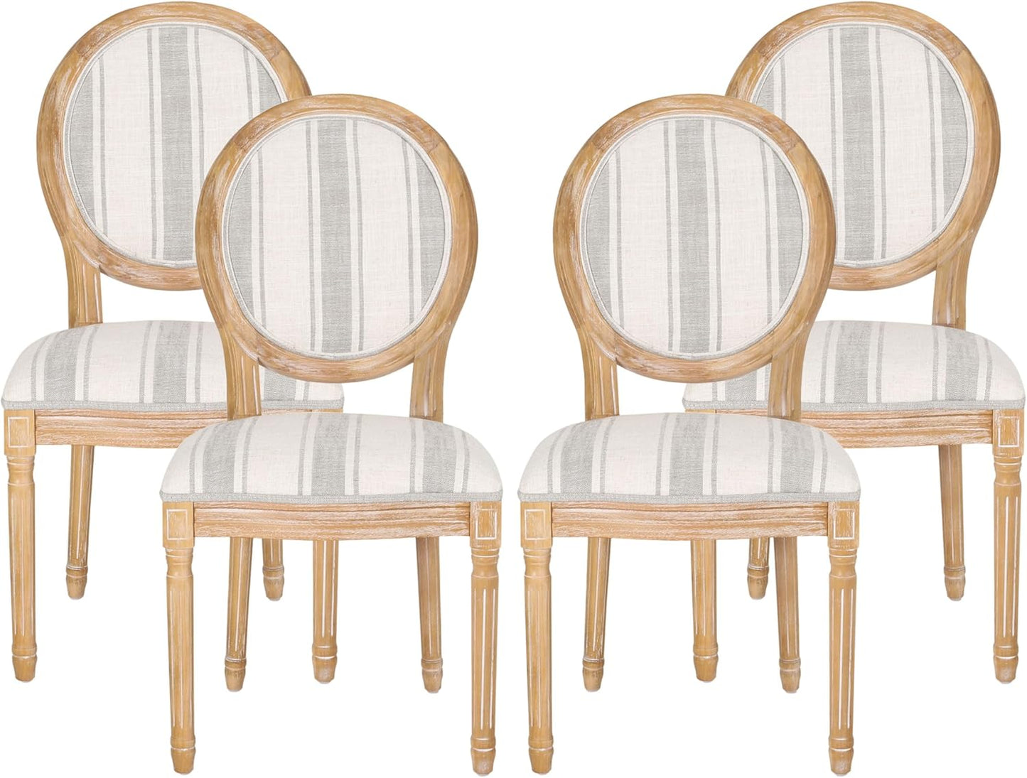 Christopher Knight Home Phinnaeus Dining Chair Set, Set of 4,Wood, Gray Stripes + Light Beige + Natural
